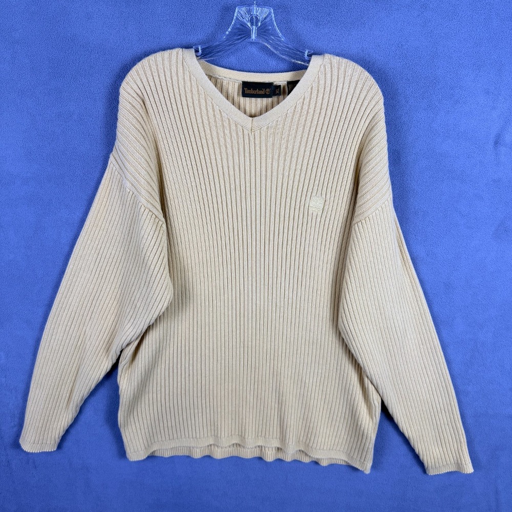 Vintage 90s Timberland Ribbed Knit Mens Sweater Size XL Tan Y2K‎ Hip Hop Street